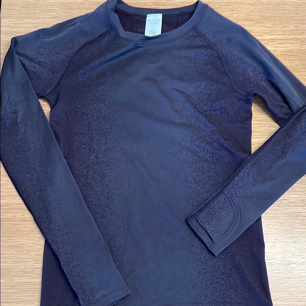 Athleta Momentum Seamless Long Sleeve Shirt purple and gray size XS thumb holes - Picture 2 of 8